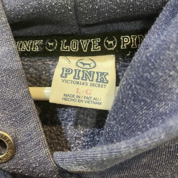 Victoria's Secret PINK Hooded Sweatshirt Blue with White LOVE LOVE PINK Sz Lg - Picture 4 of 4